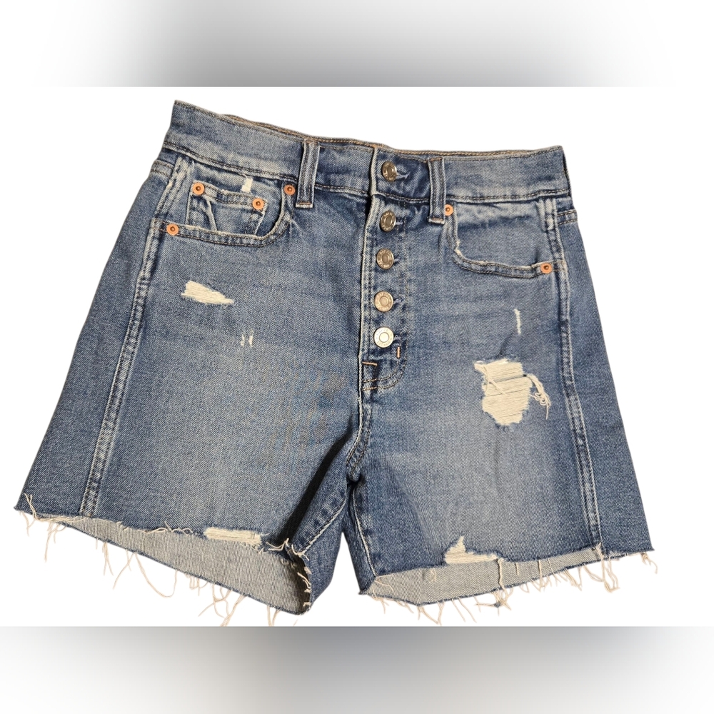 Gap Denim Shorts Womens  Medium Wash Jean Destructivef 3.5" Inseam Size 0/25